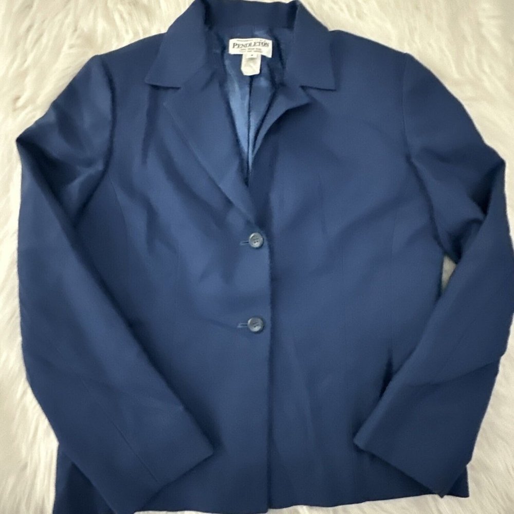 Pendleton womens blue lined blazer 100% wool size 8 portland oregon